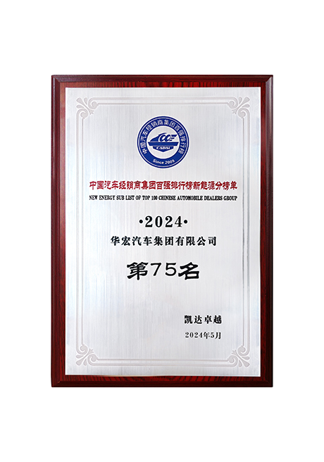 中国汽车经销商集团百强排行榜新能源分榜单第75名